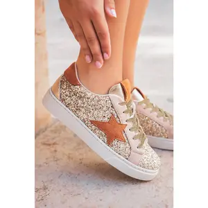 Star Patchwork Sequined Lace-up Sneakers