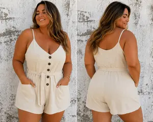 Stephanie Button Front Belted Cami Romper