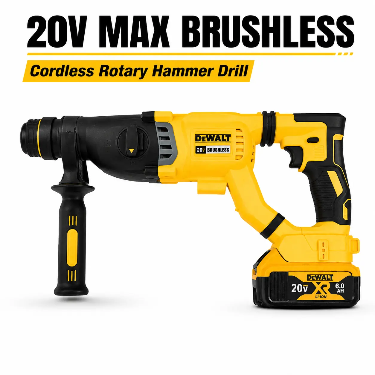 DEWALT DCH263 20V Cordless Brushless Rotary Hammer - Smooth Operation Concrete Impact Rotary Drill with Cells for Job Site Wall Drilling, Renovation Work, Boosting Efficiency for DIY Enthusiasts (Offers Versatility in Renovation)