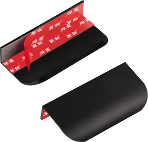 Pack Adhesive Edge Finger Pulls for Cabinets,Kitchen Aluminium Alloy Concealed Drawer Pulls No Drilling Required Flat Stick On Cabinet Handles (Black, ."Overall Lenh)