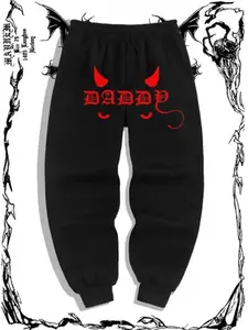 Devil Daddy Sweatpants, unholy, baddie, nuns, bad, tattoo, biker, Sweatpantmen Casual Pants, Streewears, Dailywear, Outfits, Fashion, Fashion Cotton Graphic Casual Sweatpants