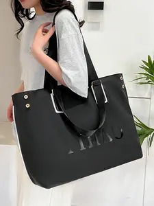 Letter Print Travel Bag, Dual Handle Design, Canvas Handbag, Shopping Bag, Mother's Day Gift, Work Bag, Storage Bag, Shoulder Bag, DIY Fashion