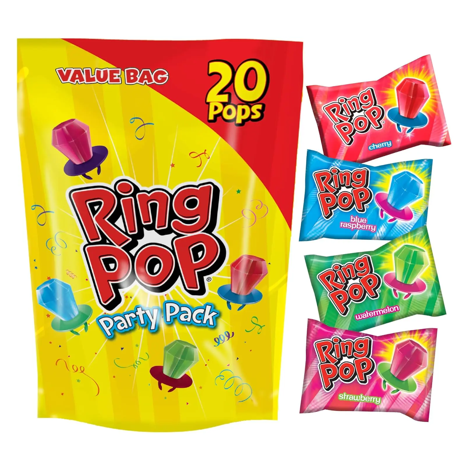 Lollipops, 20 Count, Assorted Flavors, Candy Party Favors for Kids | Individually wrapped hard candy suckers in a variety pack, great for kids' birthday parties and goodie bag stuffers