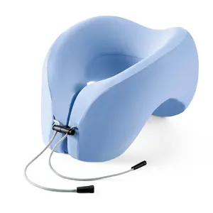 JIAAO Travel Pillow 100% Pure Memory Foam Neck Pillow, Comfortable & Breathable Cover, Machine Washable, Airplane Travel Kit with 3D Contoured Eye Masks, Earplugs, and Luxury Bag, Light Blue