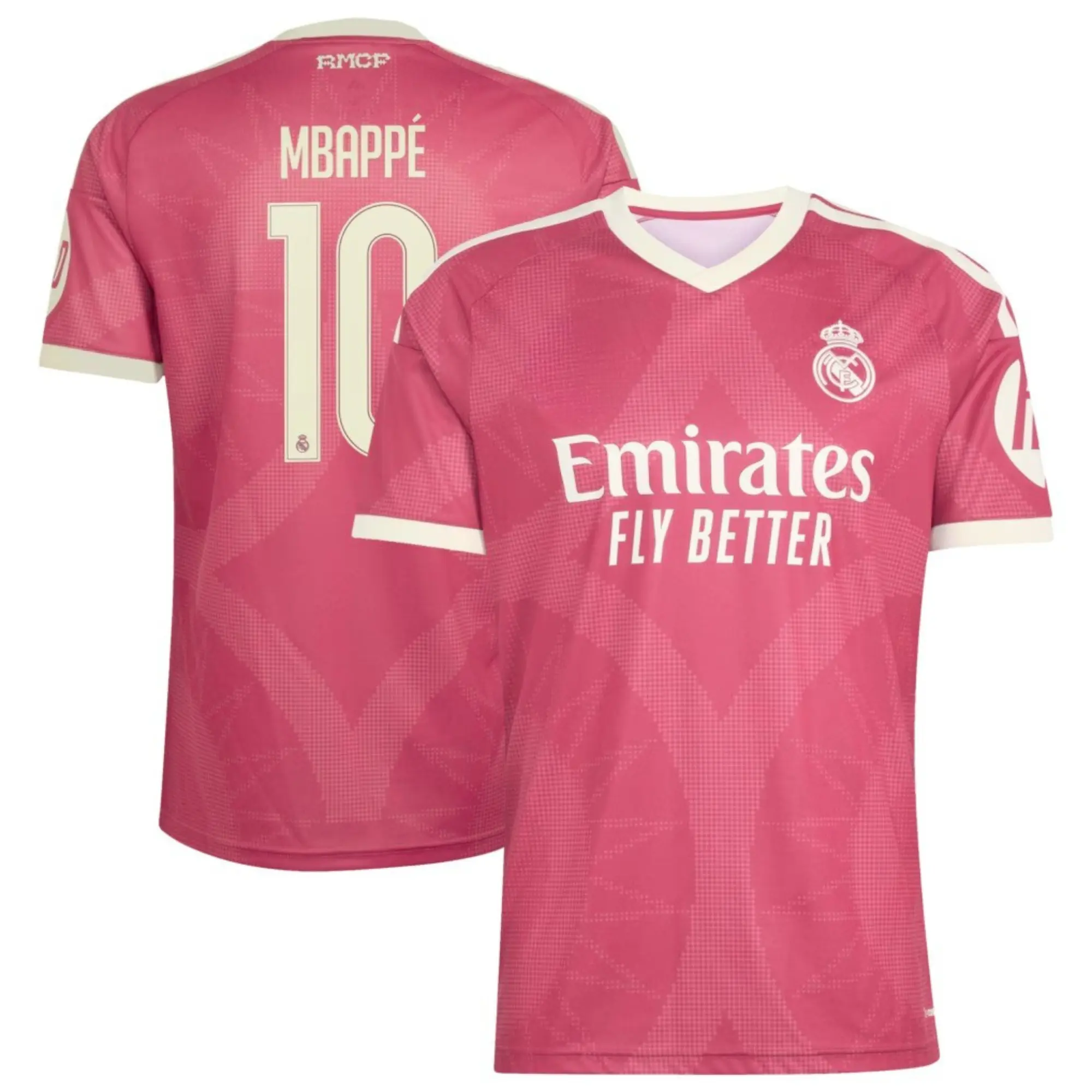 Madrid Pink No. 10 2026/2027 Soccer Jersey | Mbappé Name & Number Shirt | Men’s Short Sleeve Football Top | Cream Detail Match Day Fanwear
