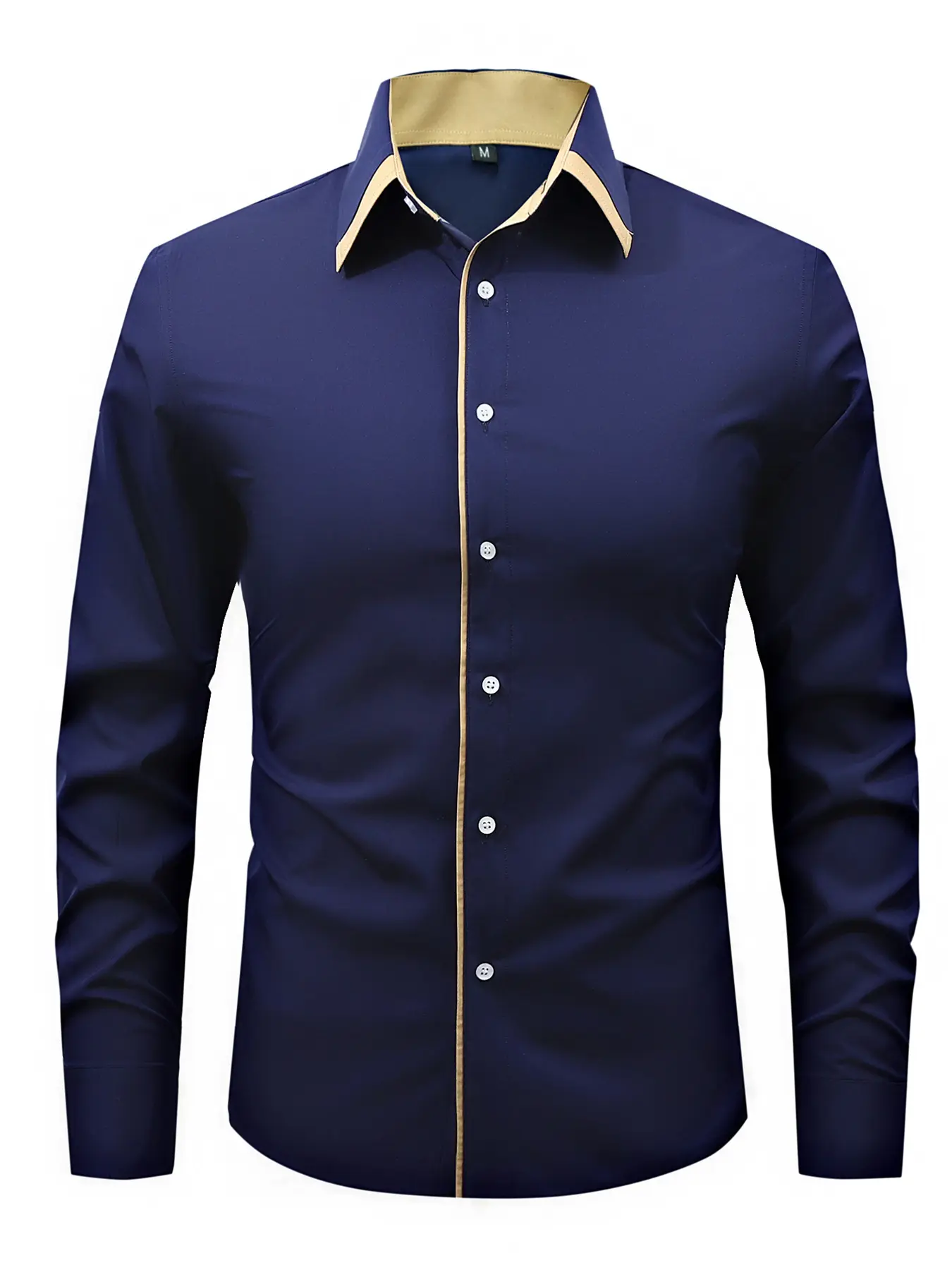 Men’s Slim-Fit Long-Sleeve Plain Button Shirt - Colorblock Edge Collar, Pocket Convenience, Breathable Polyester Top - Suitable for Everyday Wear, Business/Social Occasions - Ideal Gift for Boyfriend/Husband, Stylish