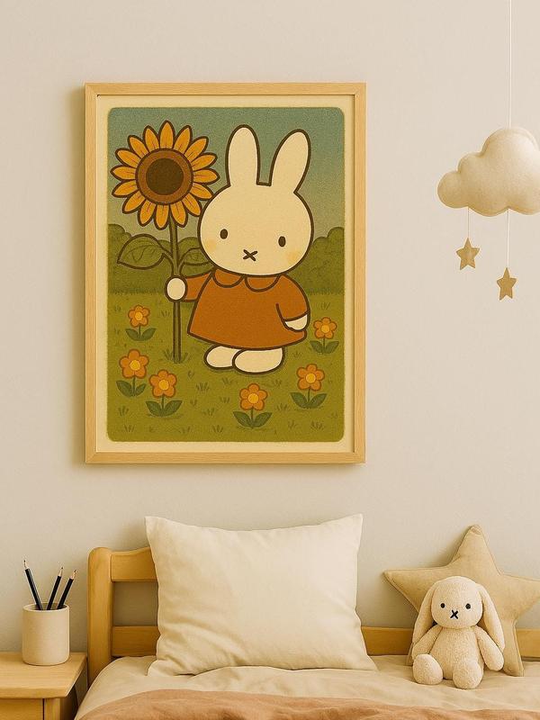 Printable Miffy Art – Retro Bunny Wall flower Decor Poster - Canvas