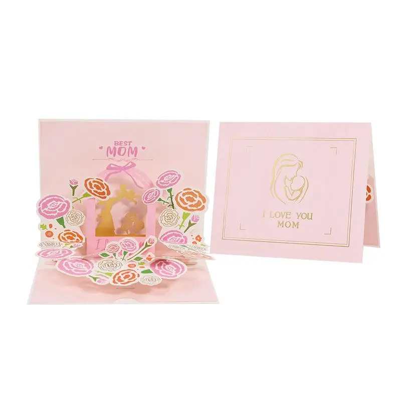 Mother’s Day New 3D Greeting Card – Gold “Motherly Love,” Handmade Paper Craft, Gratitude Message Card/Postcard