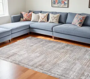 212 MAIN Machine-Woven Polyester Abstract Distressed Rectangle Area Rug (8x11 ft) - Gray & Brown, Stain-Proof, Modern Vibe, Indoor Use, Abstract Area Rugs, Decorative Living Room Decor