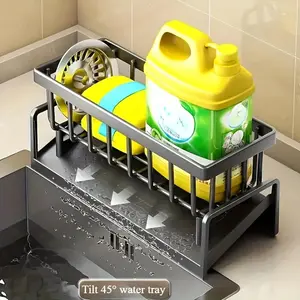 Kitchen Sink Drain Rack, Countertop Dish Rack, 1 Count Multifunctional Sponge Soap Storage Rack with Drain Tray, Household Kitchen Organizer