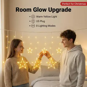 Aesthetic Star String Lights, Dreamy LED Star Curtain Fairy Lights for Room Decor, Hanging Window Icicle Lights, Perfect for Christmas Holiday & Cozy Bedroom Vibes