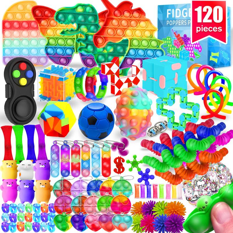Fidget Toys, 120 Pack Fidgets Set Stocking Stuffers for Party Favors Autism Sensory Toy Bulk Adults Boys Girls Teens Stress Autistic ADHD Anxiety Carnival Treasure Classroom Prizes