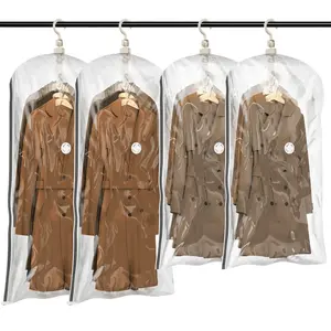 Hanging Vacuum Storage Bags Space Saver Bags, Clear Vacuum Sealer Bags for Clothing, Suits and Jackets, Closet Organizers and Storage Hangable, Household Dust Cover, Reusable Plastic Cover