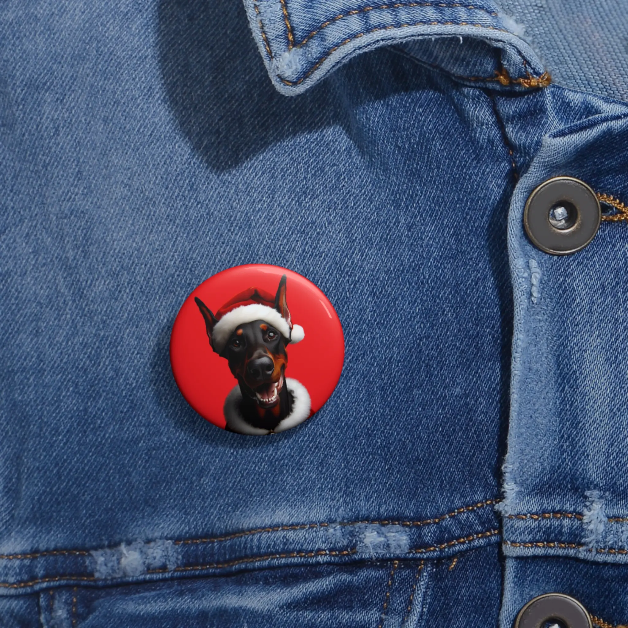 Santa Dobermann Pin Buttons - Cute Animal Accessories, Pet Lover Gift, Customized Badges, Backpack Pins, Lapel Pins