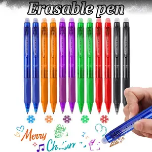 [Erasable Neutral Pen Set] 5pcs New Creative High Quality Plastic Erasable Neutral Pen, 0.5mm Needle Tip, 6 Colors Washable Handle, Very suitable for teacher gifts, back to school office stationery supplies