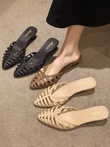 Women's heeled sandals, Interlocking sandals, pointed open-back pumps half-wrap cut-out, with cushioning insole, small heeled wedge slippers for vacation, beach or formal wear