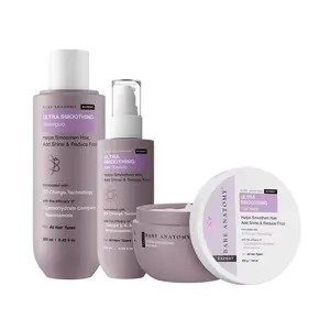 Bare Anatomy Ultra Smoothing Shampoo + Hair Mask + Serum Kit |   Carbohydrate Complex & Niacinamide |   Dry & Frizzy Hair |   Paraben & Sulphate Free |   Women & Men |   250ml + 250g + 50ml