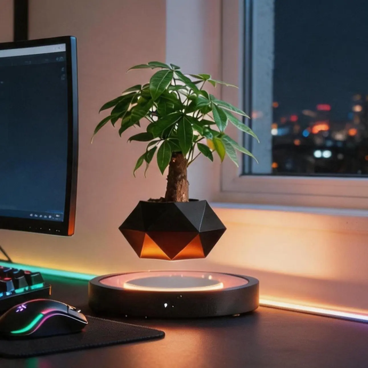 MAGECMOON Magnetic Levitation LED Planter rotates 360° and works as a lovely night light  With futuristic style it fits desktops in bedrooms living rooms and studies It’s a great gift for plant lovers housewarmings business events and Father’s Day