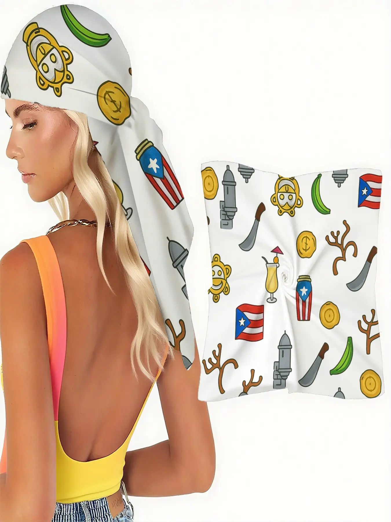 1pc Puerto Rican Culture Print Scarf for Women, Soft Lightweight Square Wrap for Head, Hair & Neck, Island Summer Style