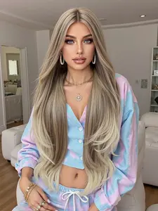 Gradient Long Synthetic Wavy Curly Curly Wig, 32 Inch No Bangs, Holiday Style, Beautiful and Attractive, High Temperature Resistant Fiber, Comfortable Fit, Heat Resistant Wig, Synthetic Hair, Synthetic Fiber Wigs