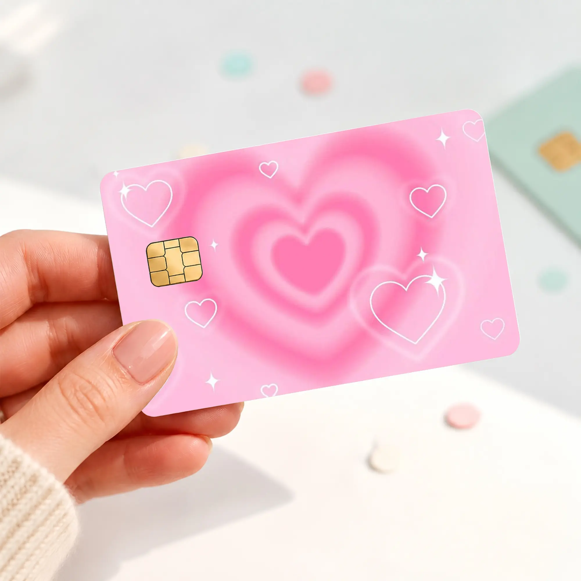 Pink Heart Credit Card Skin, Y2K Aesthetic Debit Card Sticker, Cute Valentine Bank Card Cover, Girly Love Chip Card Decal, Romantic Card Accessory Gift