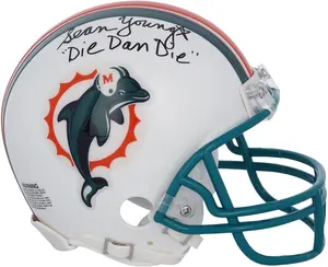 Sean Young Ace Ventura: Pet Detective Autographed Miami Dolphins Riddell Throwback 1997-2012 Mini Helmet with "Die Dan Die" Inscription