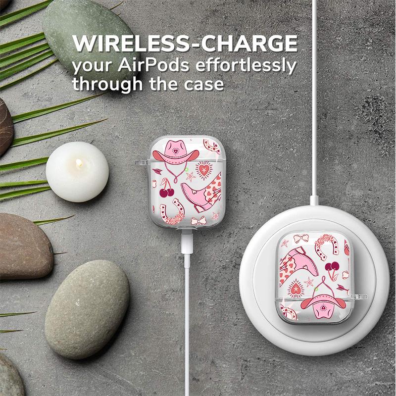 Pink Cowgirl Dream Pattern TPU Soft Protective Case for Apple AirPods 4/3/2/1/Pro/Pro2 Transparent Earphone Cover with Keychain Attachment Pink Cowgirl Dream Pattern TPU Soft Protective Case for Apple AirPods 4/3/2/1/Pro/Pro2 Transparent Earphone Cover with Keychain Attachment