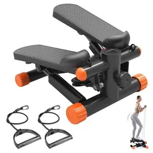 Mini Stepper with Resistance Bands, Portable Full-Body Workout Stepper Machine with Adjustable Height & Non-Slip Pedals, Built-in LCD Monitor to Track Steps/Calories/Time, Compact Design for Home & Office Use, Ideal for Low-Impact Cardio
