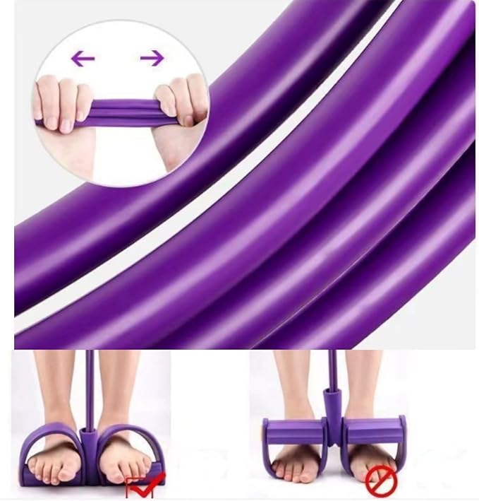 Multifunctional Pedal Resistance Band, 4-TubeStretch Band with Handle, Fitness ShapingYoga Exercise Equipment, Natural RubberTension Rope, for Abdominal, Leg, Arm, BackSlimming Training（Purple）