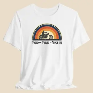 Women's 1970s Freedom Fueled Biker Short-Sleeve Round Neck T-Shirt, Bella+Canvas 3001, Soft Fabric, Comfortable Fit