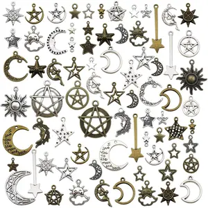 100g(About 76 count) Craft Supplies Small Antique Bronze  Sun Moon  Charms Pendants for  Making Findings Crafting Accessory for DIY Necklace Bracelet (M206)