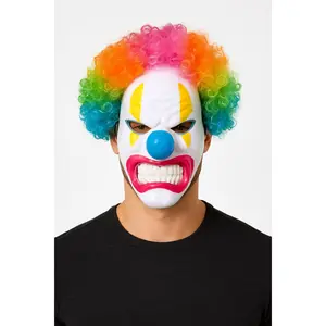 Neon Circus Light-Up Clown Mask with Rainbow Wig