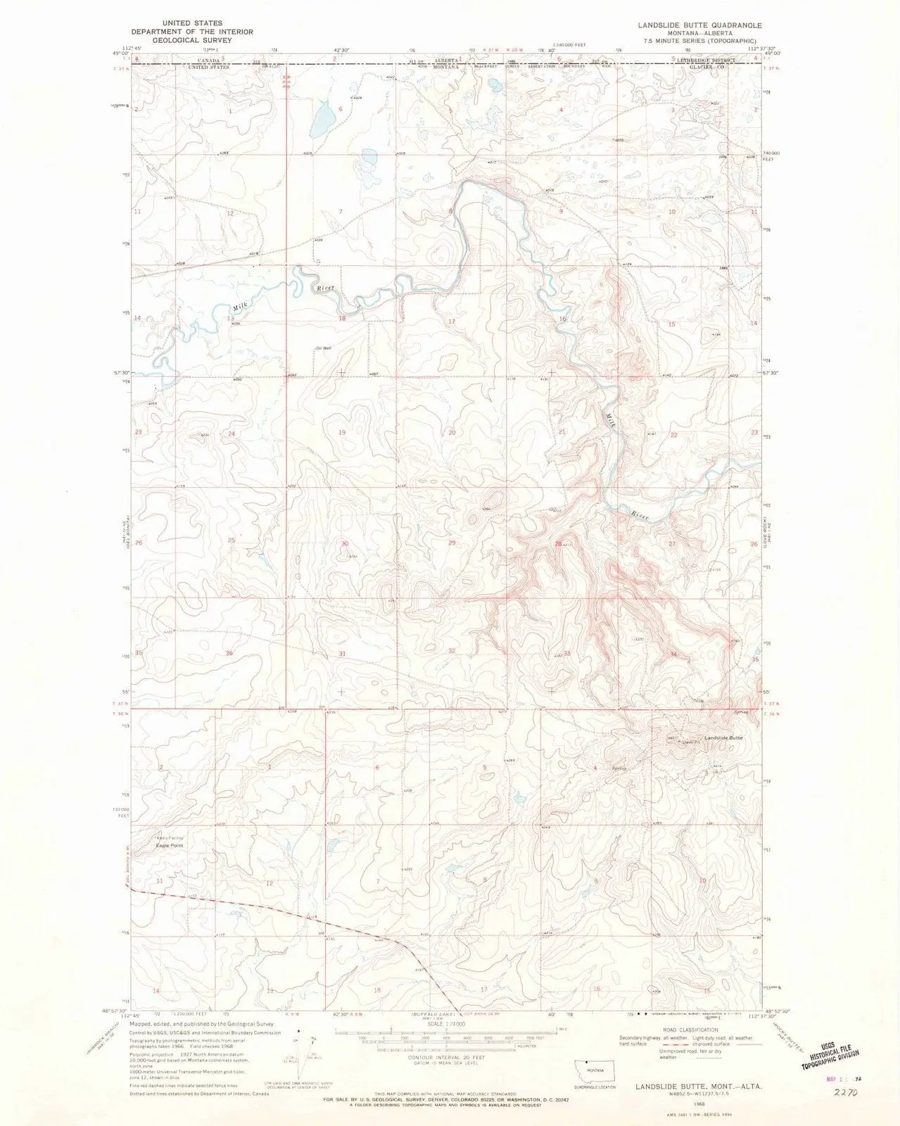 Landslide Butte Montana USGS Topographic Quadrangle Map, 1968, 1:24000