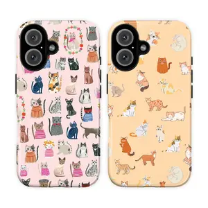 Whimsical Cat Pattern Phone Case – Cute Cartoon Kitty Illustration Protective Cover with Playful Pastel Aesthetic Design| Vintage-Inspired Fun Accessory for Cat Lovers, Him & Her| Perfect Couple Matching Gift for All iPhone 17 Air, 16 & Samsung Galaxy