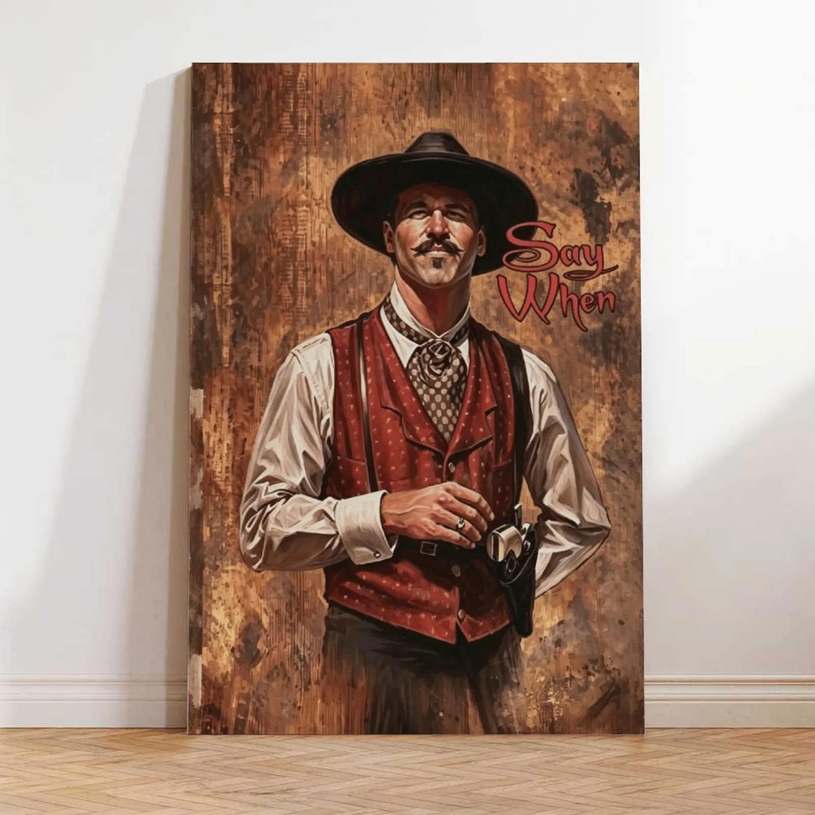 Tombstone Movie Themed Antique Rustic Cowboy Canvas Wall Print - Classic Vintage Western Artwork, Wall Decor for Pub, Bedroom