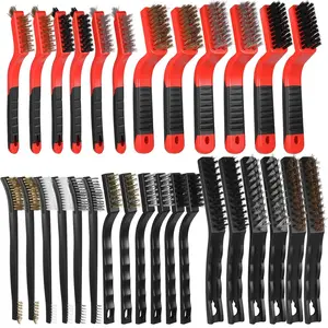 30 count Wire Brushes for Cleaning Rust, Wire Cleaning Brush Set, Stainless Steel/Brass/Nylon Bristles, Metal Brush with Curved Handle Grip, Grip  Remover for Rust, Drill, Scrub