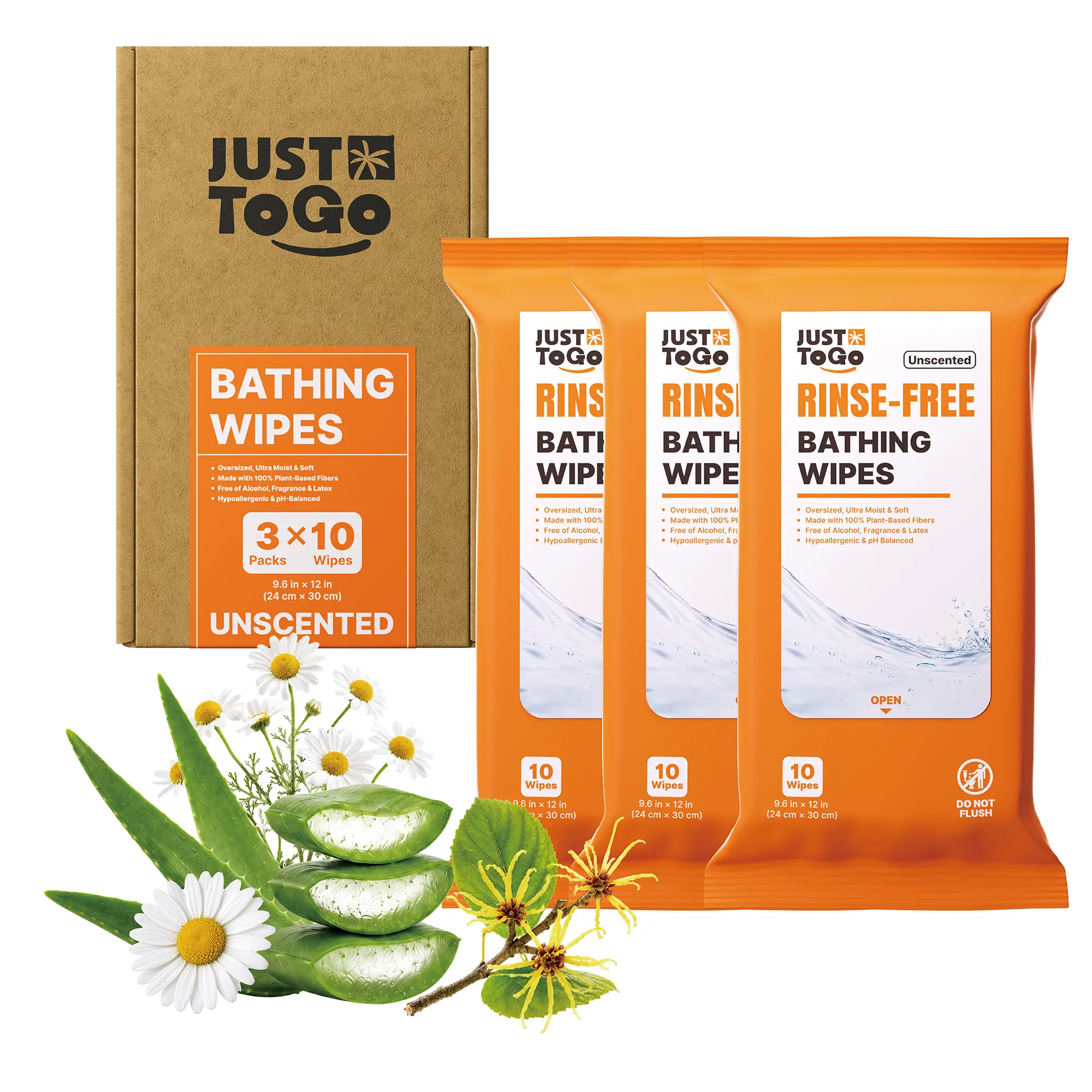 Bathing Wipes for Adults No Rinse, 9.6 × 12 in, Portable Bodywipes 30 Ct, XL, Extra Moist, Fragrance-Free, Alcohol-Free，Plant-based Fibers | FSC, Sensitive Skin Friendly, Travel, Camping, Gym, Elder