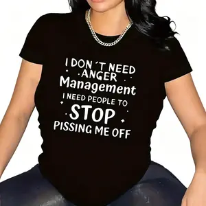 "Bold Personality Fun Quote" Graphic Tee |   Eye-Catching Office Casual Statement T-Shirt |   Women's Streetwear Casual Daily Wear Top