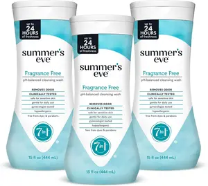 Summer's Eve Fragrance Free All-Over Feminine Wash, Gentle pH-Balanced Body Wash for Women, Removes Vaginal Odor, 15 Fl Oz, Pack of 3