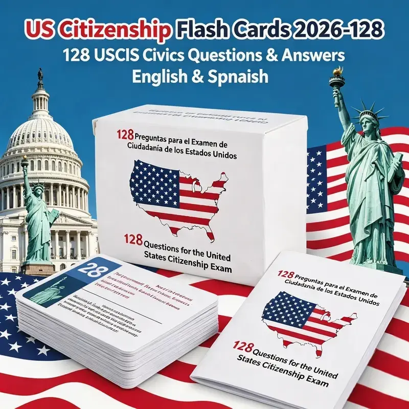 US Citizenship Flashcards, 128 Official USCIS Civics Questions & Answers, Bilingual Naturalization Test Prep Study Cards, Portable Hard Paper Color Flash Cards, Vocabulary Learning Aid for US Citizenship Exam Preparation