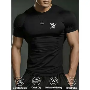 New summer men's T-shirt, quick-drying--breathable and moisture-wicking, with fun pattern prints, stretchy and form-fitting design that wicks away sweat, trendy letter prints