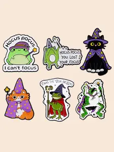 6pcs/set Magic Frog Cat Enamel Pins, Zinc Alloy Unique Design Badges, Brooches, Fashion Accessories for Clothes and Bags, Perfect Gift for Pet Lovers, Durable Metal Pins