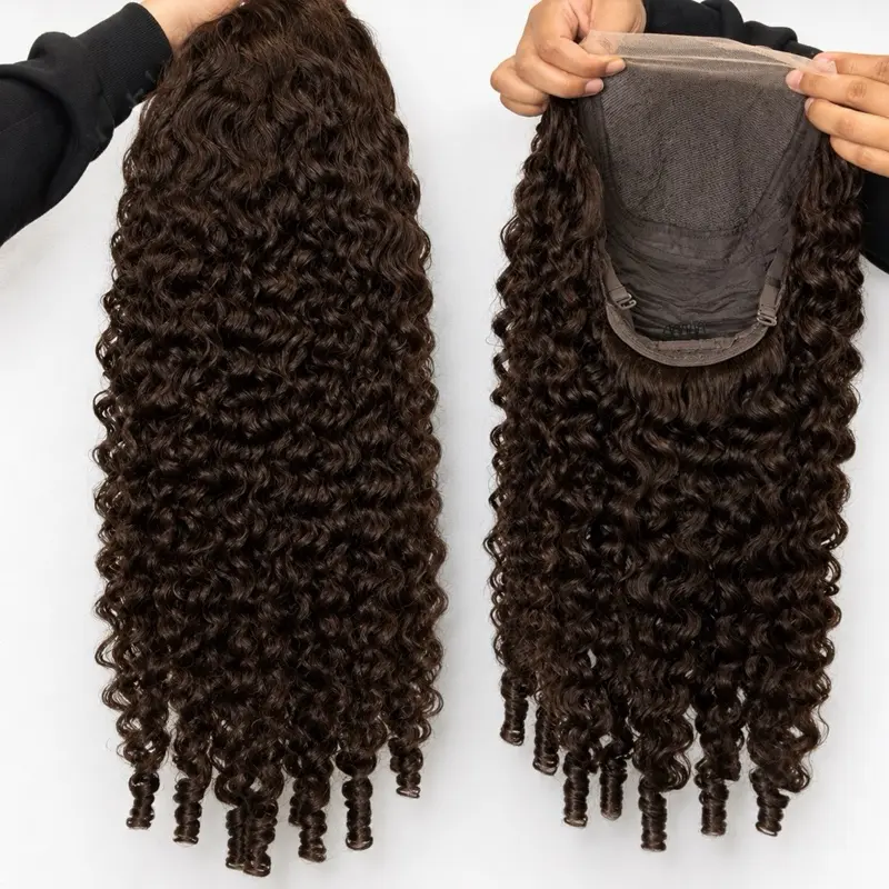 5X5 Chocolate Brown Burmese Curly 250% Density Human Hair Deep Curly Closure Wig
