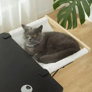 Desk Cat Bed Mount, Folding Hammock Perch with Removable Pad, End Table Side Cat Bed Attachment