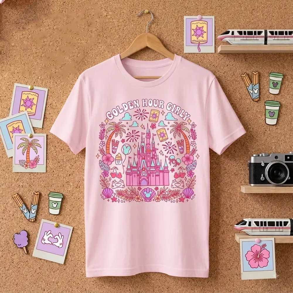 Pink Theme Park Vacation T-Shirt, Girly Castle Graphic Tee, Coquette Girls Trip Shirt, Cute Travel Outfit