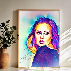 Adele The Pop Icon in a Vivid, Color - Saturated Portrait Wall Art Vintage Black and White Art Posters Funky Aesthetic Canvas Prints Retro Bar Cart Decor for Bar Bedroom