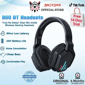 ONIKUMA B60 Bluetooth Wireless Gaming Headsets Earphones Led Bass Stereo Wireless Headphones Noise Reduction Microphones Cool Gaming Headset