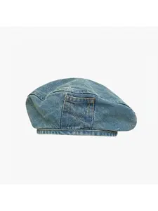 Women's Vintage Washed Denim Design Beret, Casual Outdoor Blue Hat for Women, Fashion Accessories for