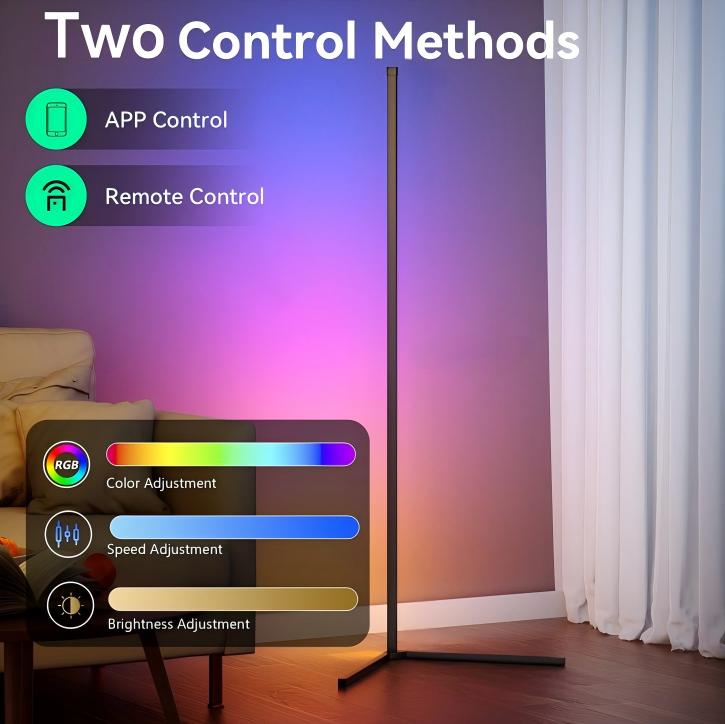 DAYBETTER L-Type RGB-Ic LED Corner Floor Lamp 56 Inch Dimmable Mood Lighting with Adjustable Warm Light, Minimalist Design, 16 Million Colors & App Control for Bedroom & Party, Focused corner/local glow (not full-house lighting)