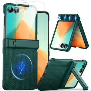 Magnetic for Samsung Galaxy Z Flip 7 Case with [Built-in Screen Protector & Hinge Protection][Foldable Invisiable Stand] Military Grade Shockproof Full Body Protection Case for Galaxy Z Flip 7